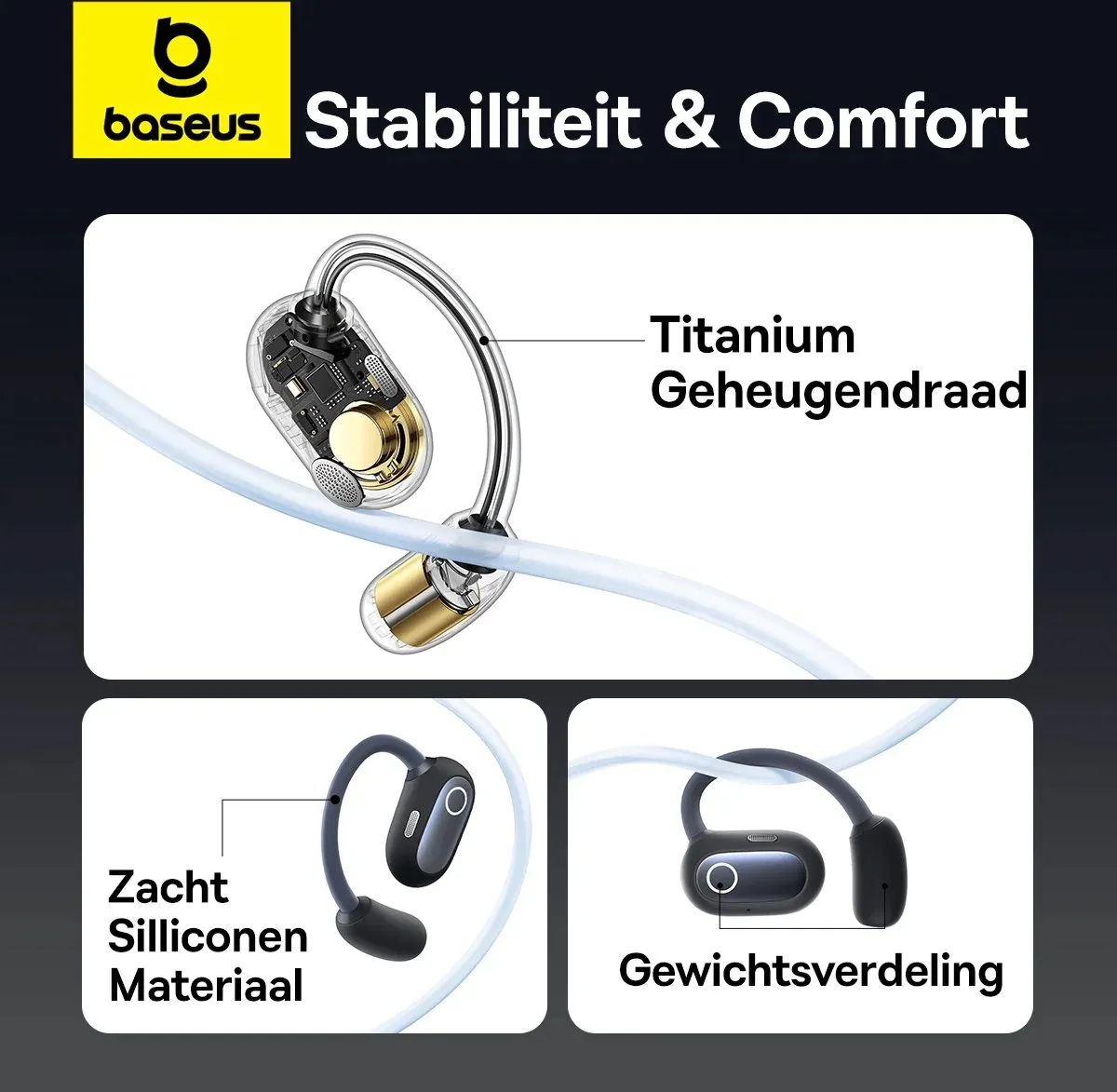 Baseus Eli Sport 1 A00064400121-00 Open-Ear Oordopjes - IPX4 - Zwart