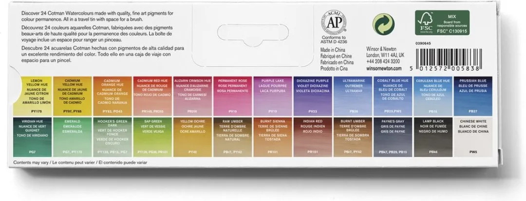 Winsor & Newton Cotman Aquarelverf Set 24 Halve Napjes - Metal Sketchers Box