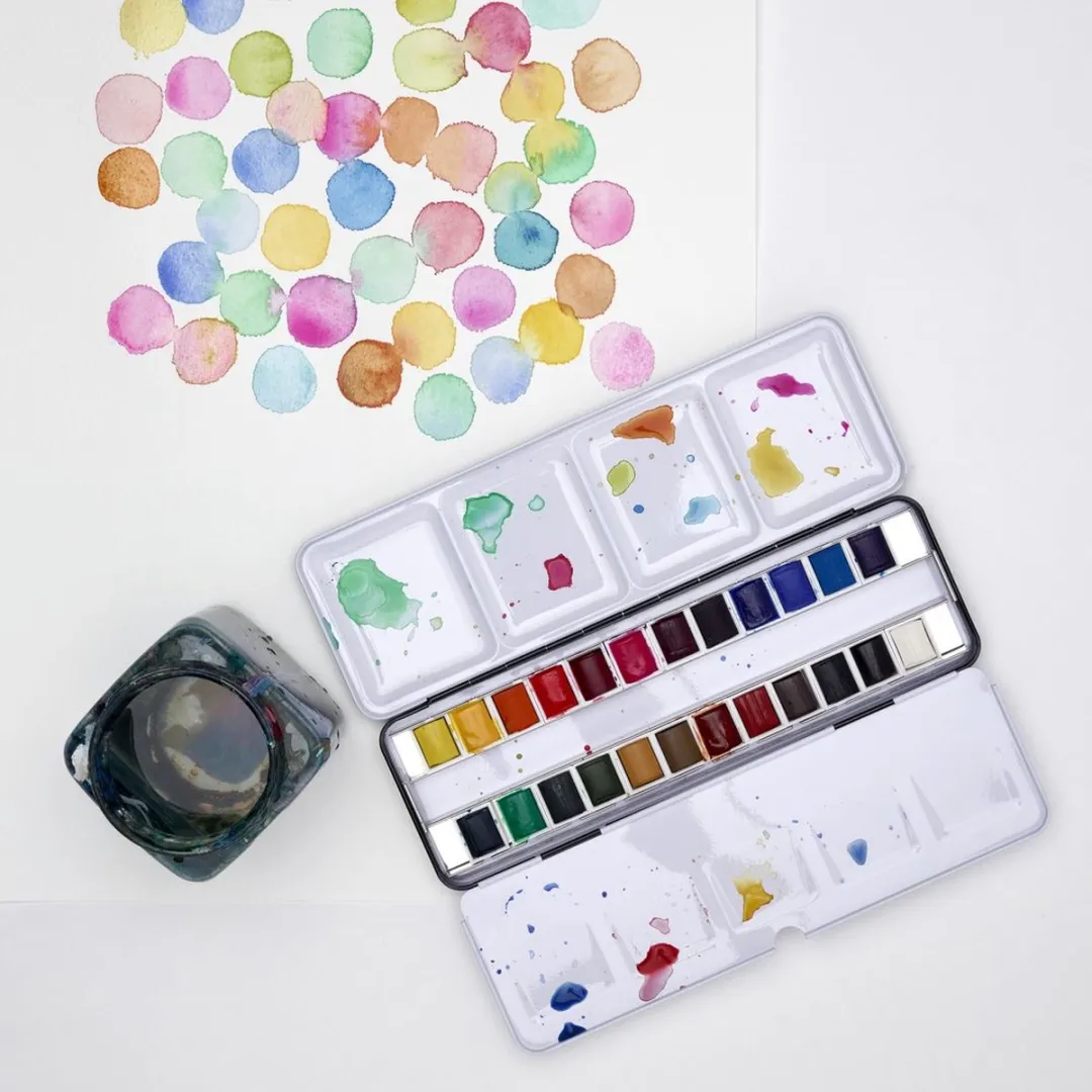 Winsor & Newton Cotman Aquarelverf Set 24 Halve Napjes - Metal Sketchers Box
