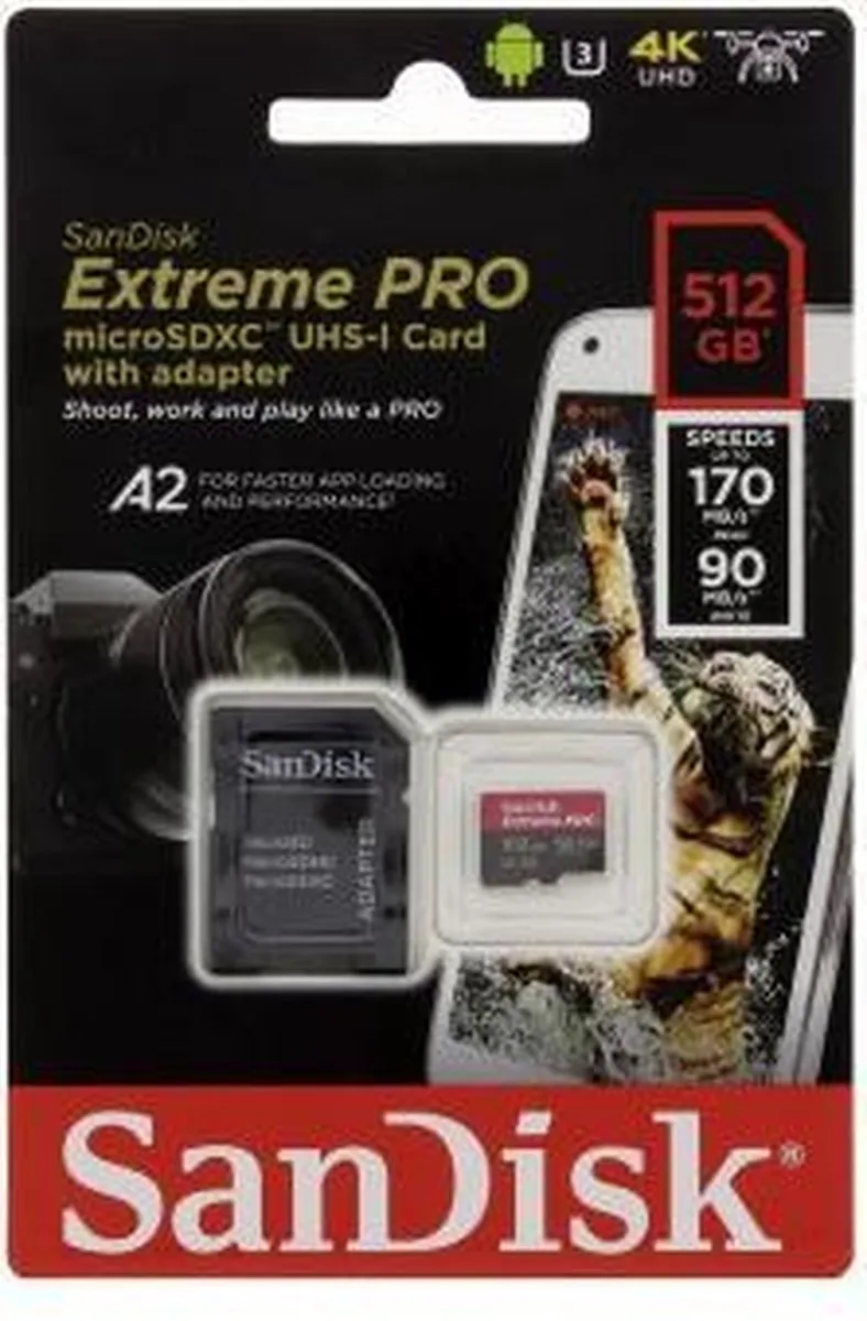 SanDisk Extreme Pro Micro SDXC 512GB SDSQXCZ-512G-GN6MA - met adapter