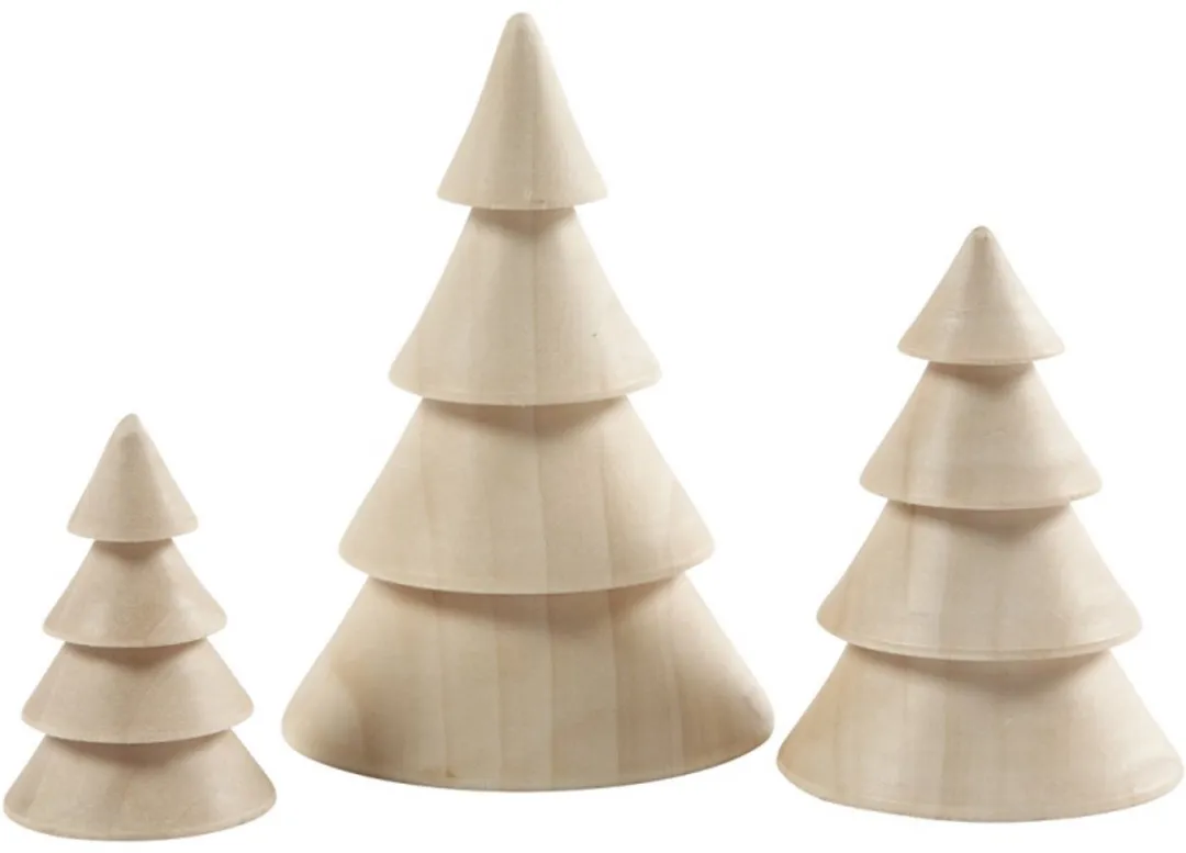 Creativ Company Kerstbomen Hout - 3 Stuks - Blank