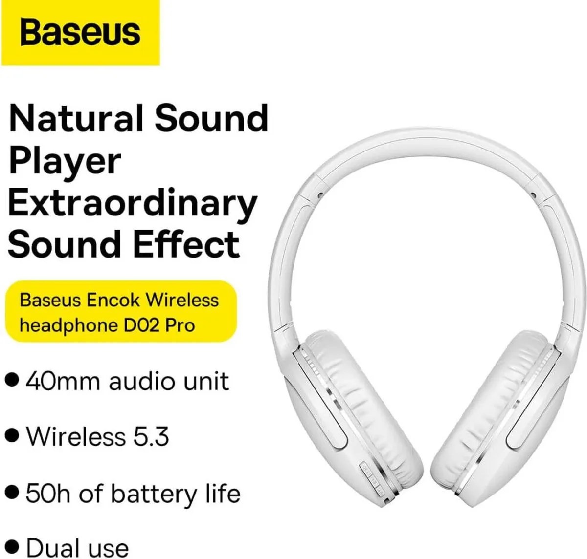 Baseus Encok Pro Draadloze Koptelefoon Bluetooth 5.3 - Wit
