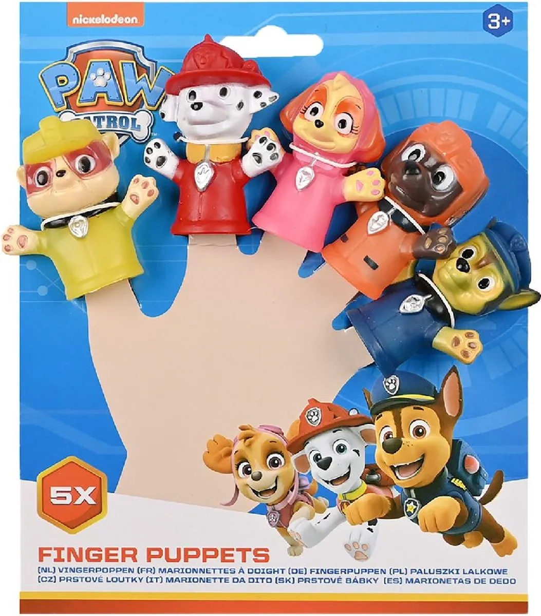 Nickelodeon Paw Patrol Vingerpoppen Junior Siliconen - 5 Stuks