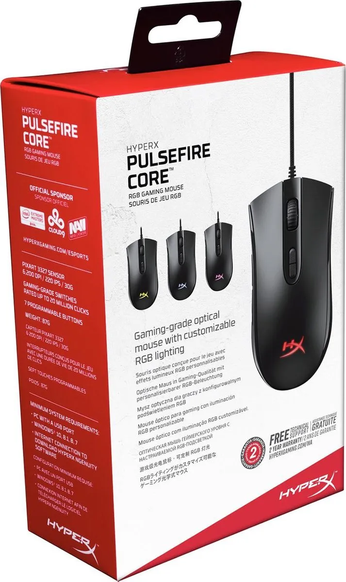 HyperX Pulsefire Core RGB Gaming Muis HX-MC004B - 6200DPI - Zwart - afbeelding 6 van 6