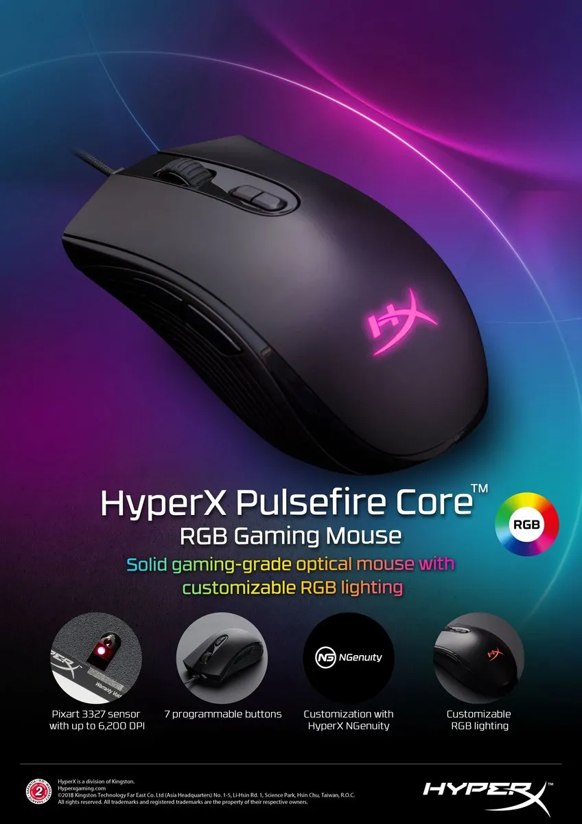 HyperX Pulsefire Core RGB Gaming Muis HX-MC004B - 6200DPI - Zwart