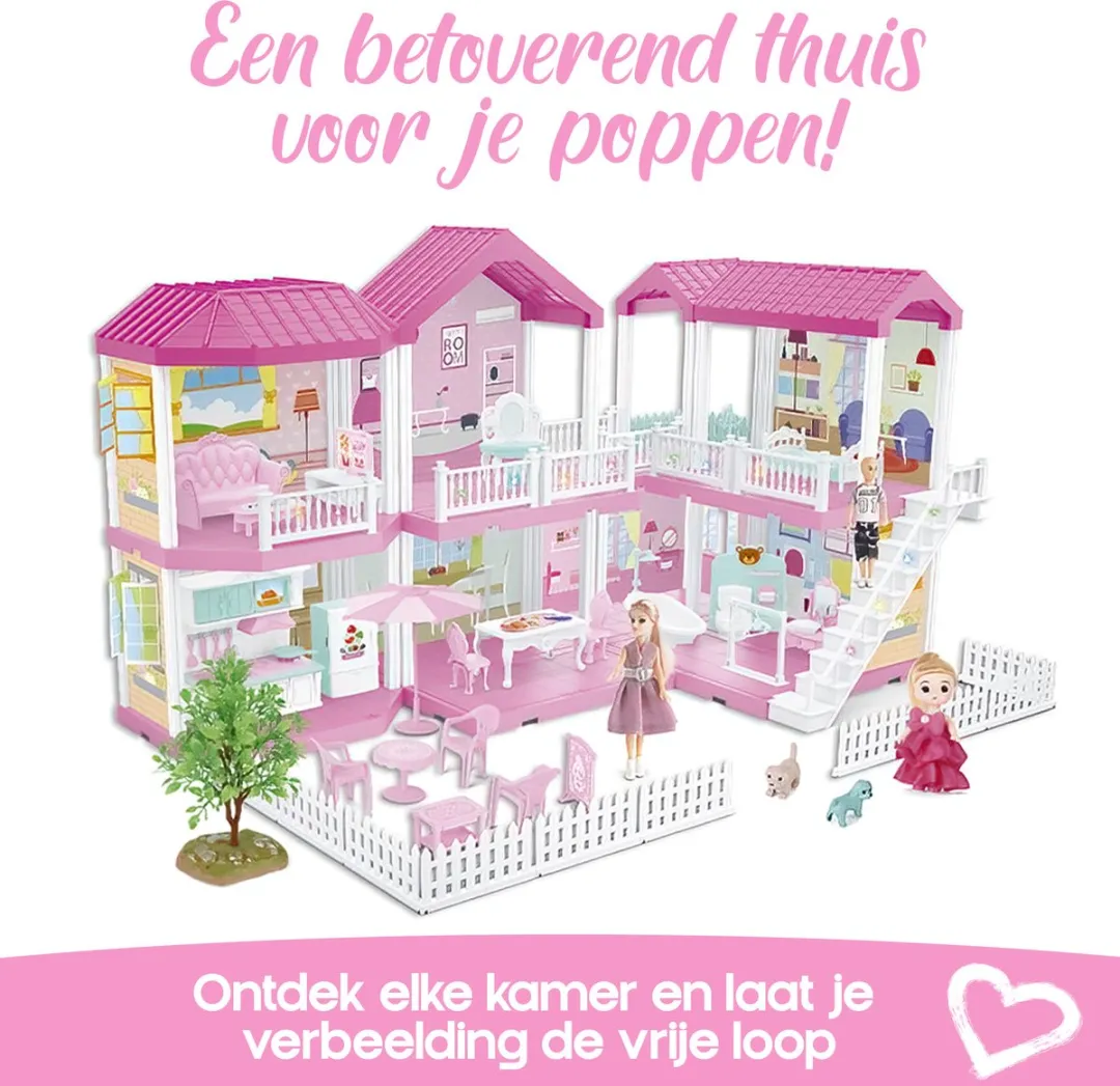 Venditoy® Poppenhuis - Poppenhuis - Dollhouse - Speelgoed - poppenhuis poppetjes - Met Meubels - sinterklaas cadeau