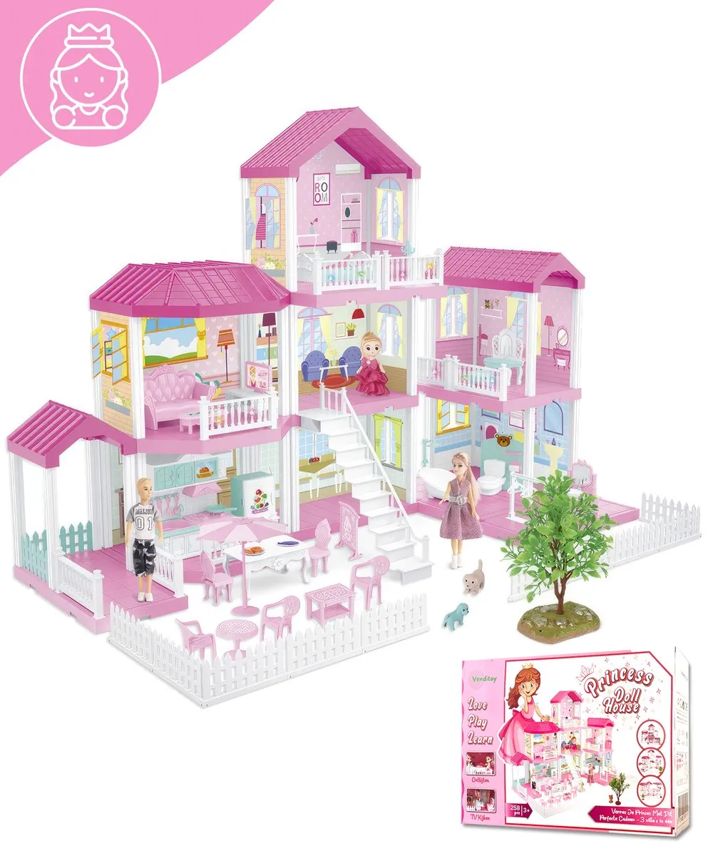 Venditoy® Poppenhuis - Poppenhuis - Dollhouse - Speelgoed - poppenhuis poppetjes - Met Meubels - sinterklaas cadeau