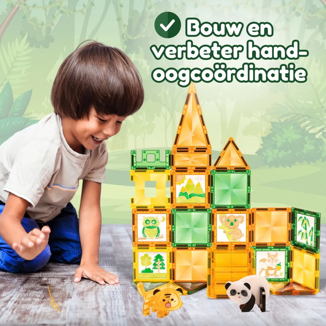 Fits4kids Magnetic Tiles Jungle Thema 47 Stuks - Magnetisch Speelgoed