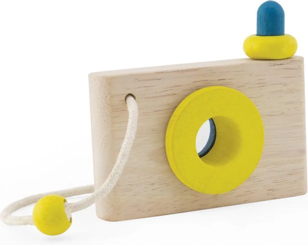 Pintoy Houten Camera - Blank Hout/Blauw/Gel