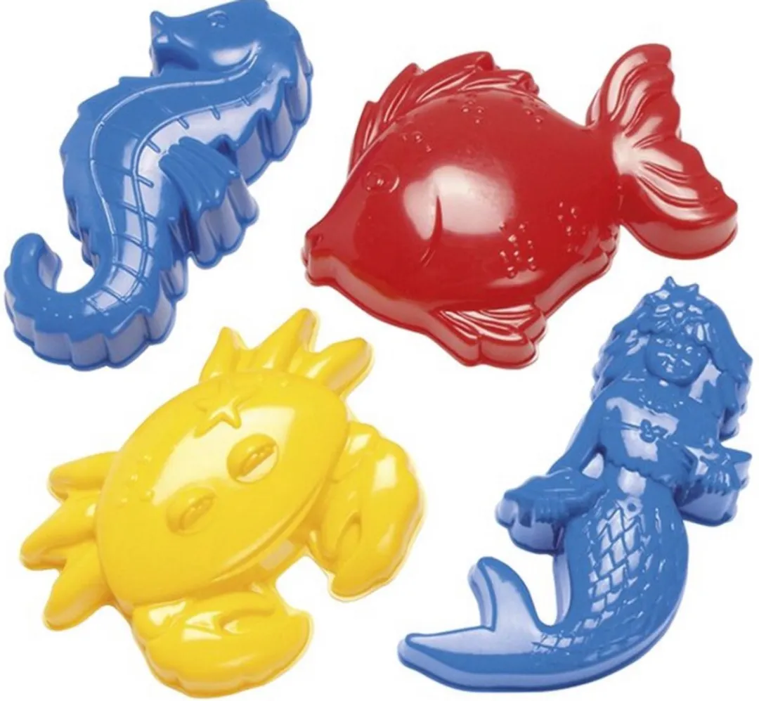 dantoy 4 x mallen voor zandafdrukken vis zeepaard zeemeermin en krab