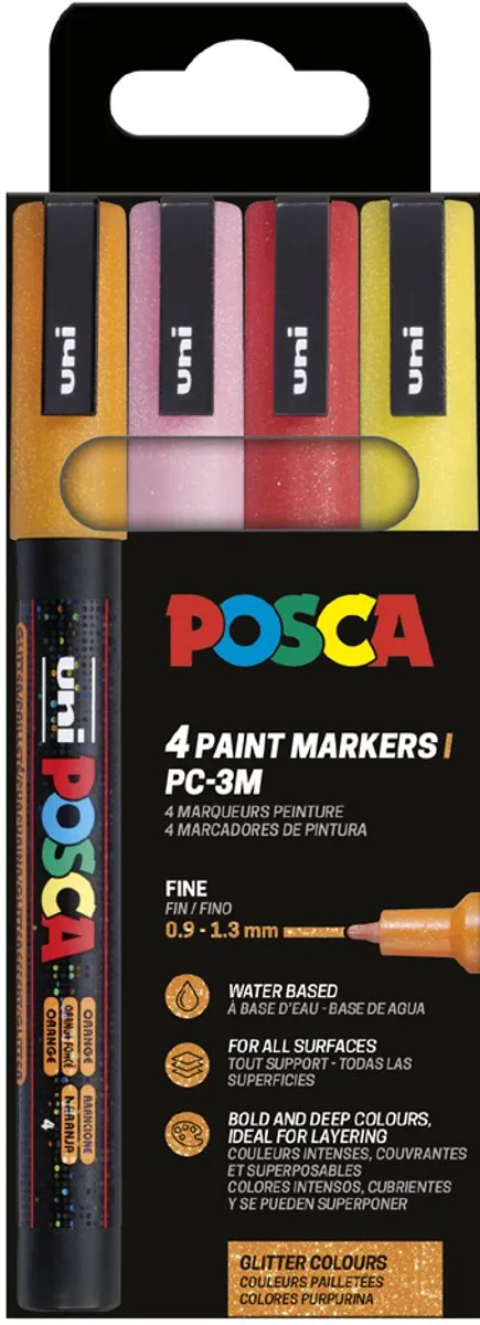 Posca - paintmarker PC-3M | set van 8 markers | glitter | assorti