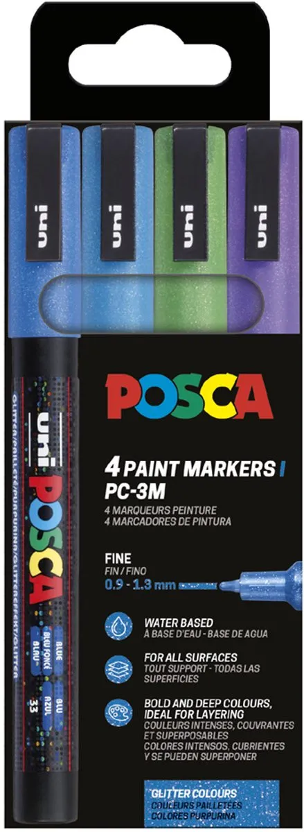 Posca - paintmarker PC-3M | set van 8 markers | glitter | assorti