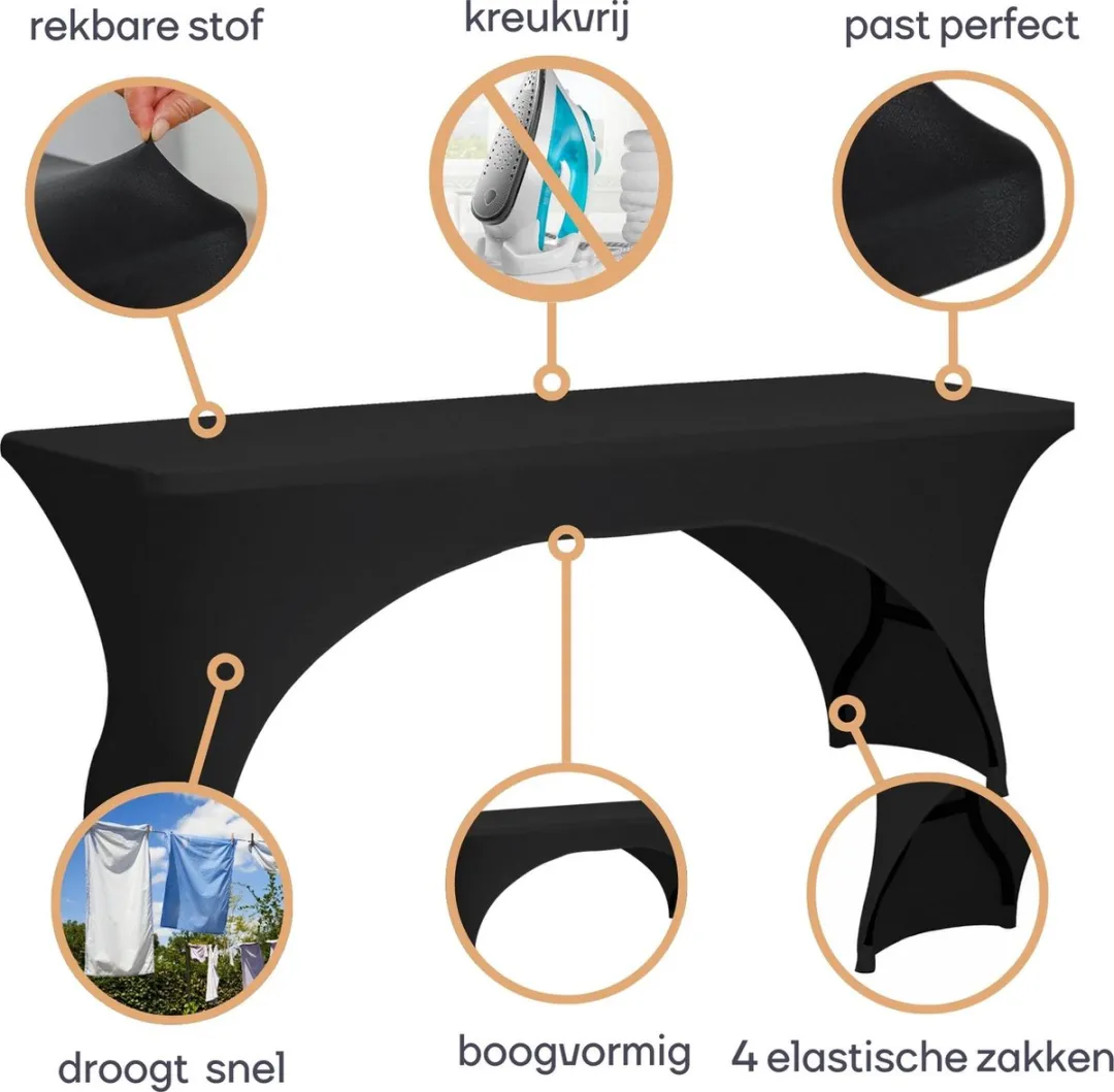 Perel Hoes voor tafel, zwart, rechthoekig met boogvorm, 180 cm x 75 cm x 74 cm