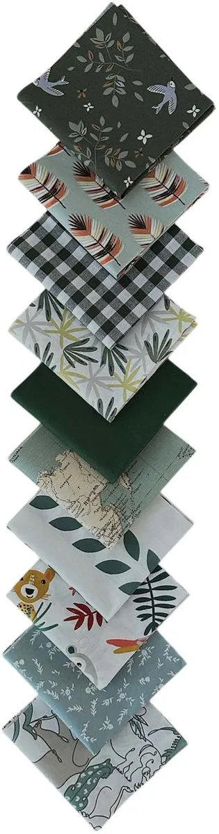 BINK Bedding Quilt Patchwork Lapjes - Groen 25x25cm - 10 Stuks