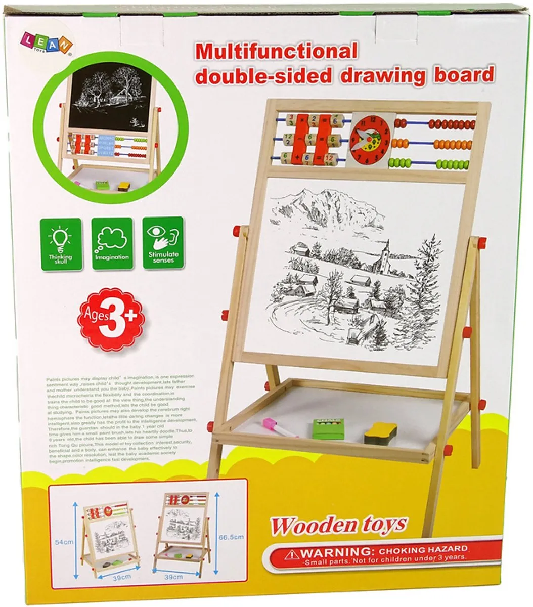 Lean Toys Dubbelzijdig Tekenbord 2in1 - Hout - Wit/zwart
