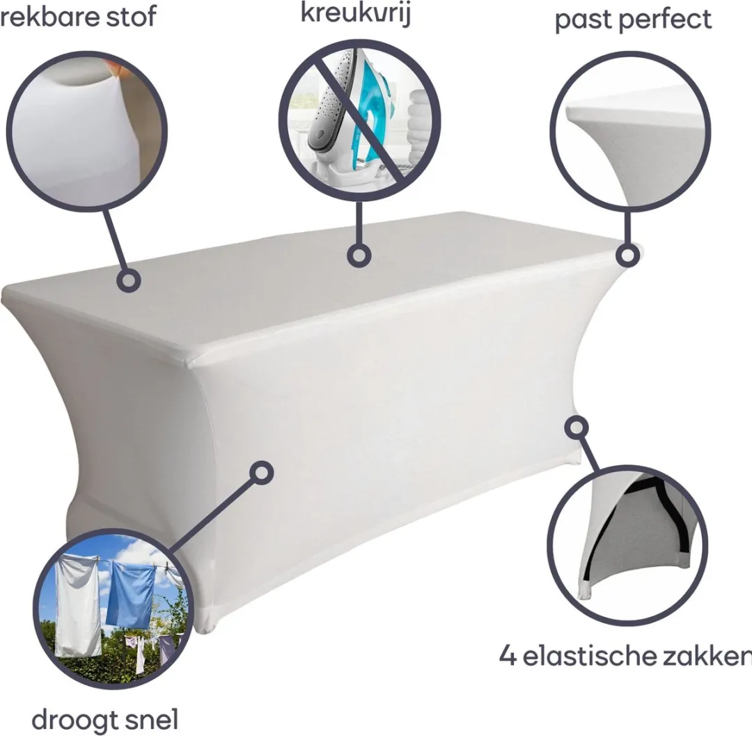 Perel Hoes voor tafel, wit, rechthoekig, 180 cm x 75 cm x 74 cm