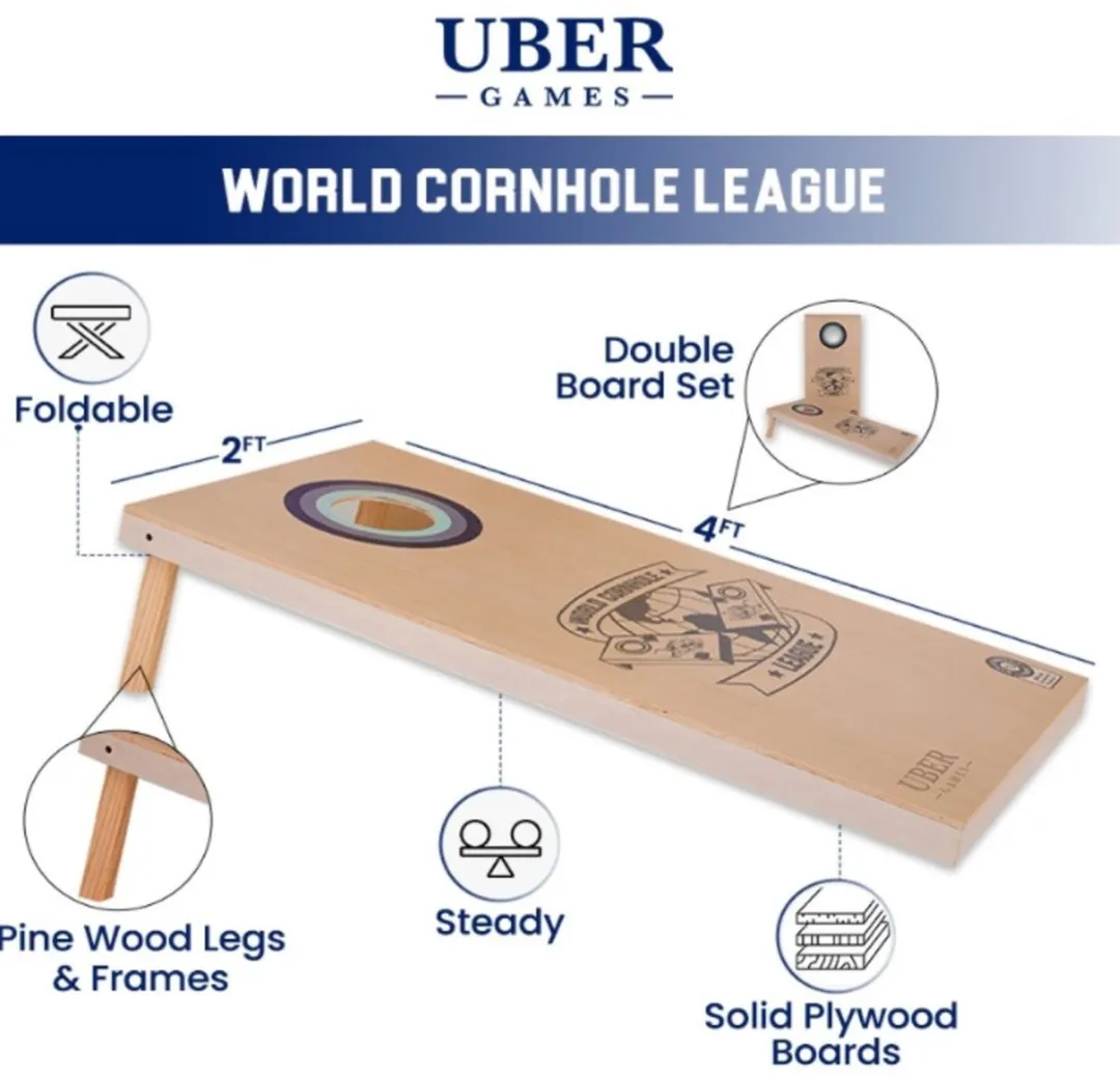 Ubergames World Cornhole League Double Board Set 120x60cm - 16 Bean Bags - Blauw