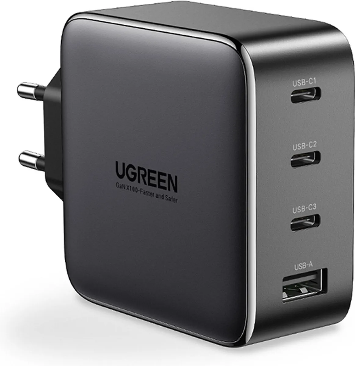 Ugreen Gan 3X 100W USB-C Oplader - Zwart/Grijs