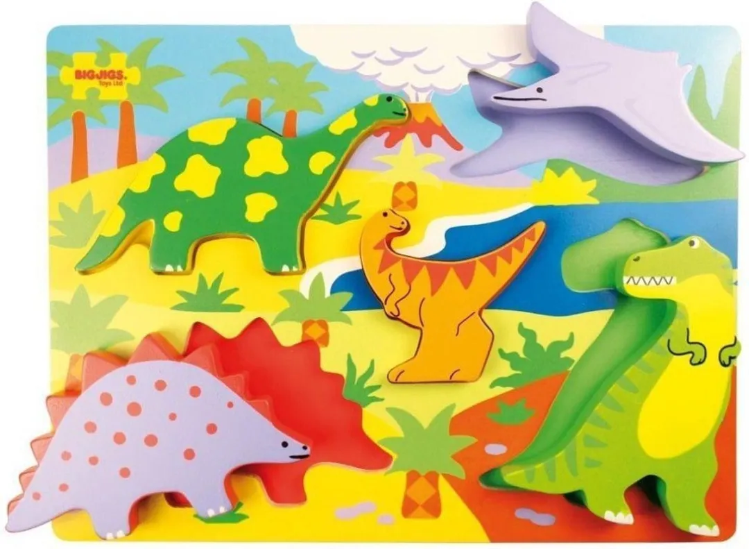 BIGJIGS Dinosaurussen Houten Vormenpuzzel 5-delig - BJ332