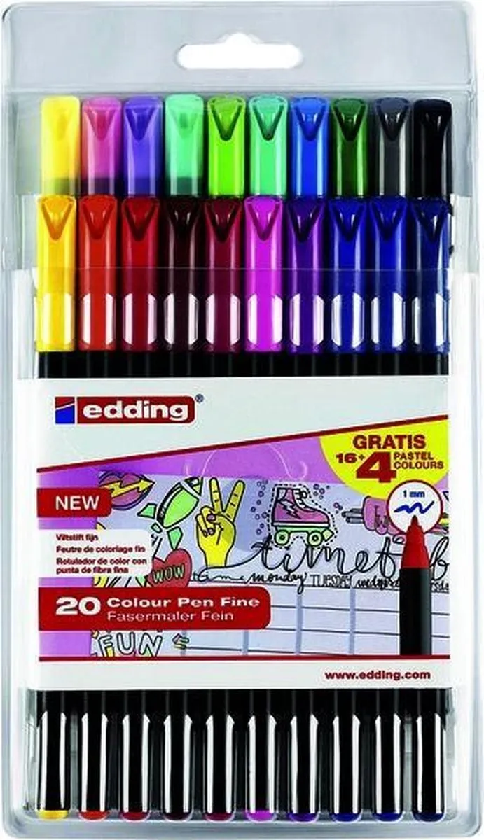 edding 1200 Viltstiften Set 20 Kleuren - 1mm Ronde Punt