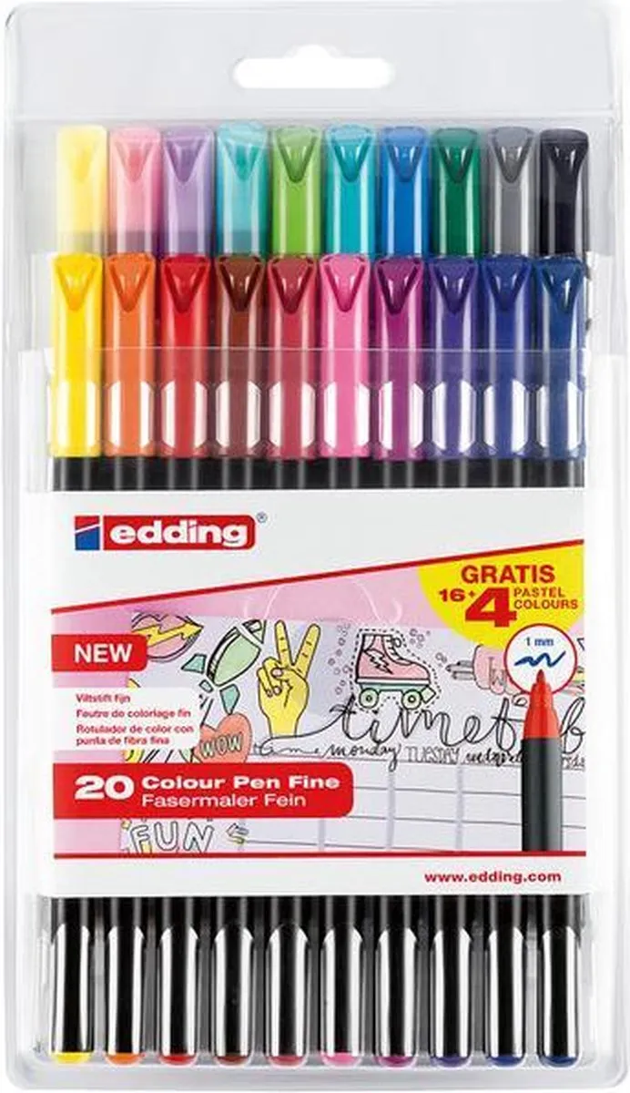 edding 1200 Viltstiften Set 20 Kleuren - 1mm Ronde Punt