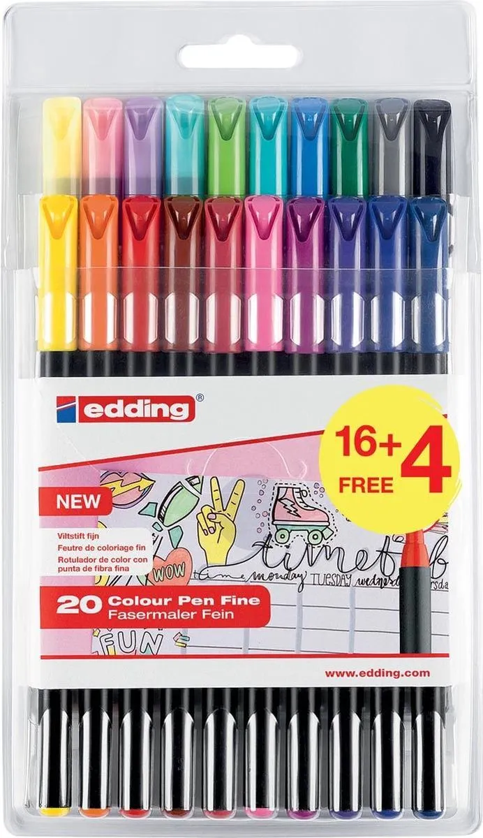 edding 1200 Viltstiften Set 20 Kleuren - 1mm Ronde Punt