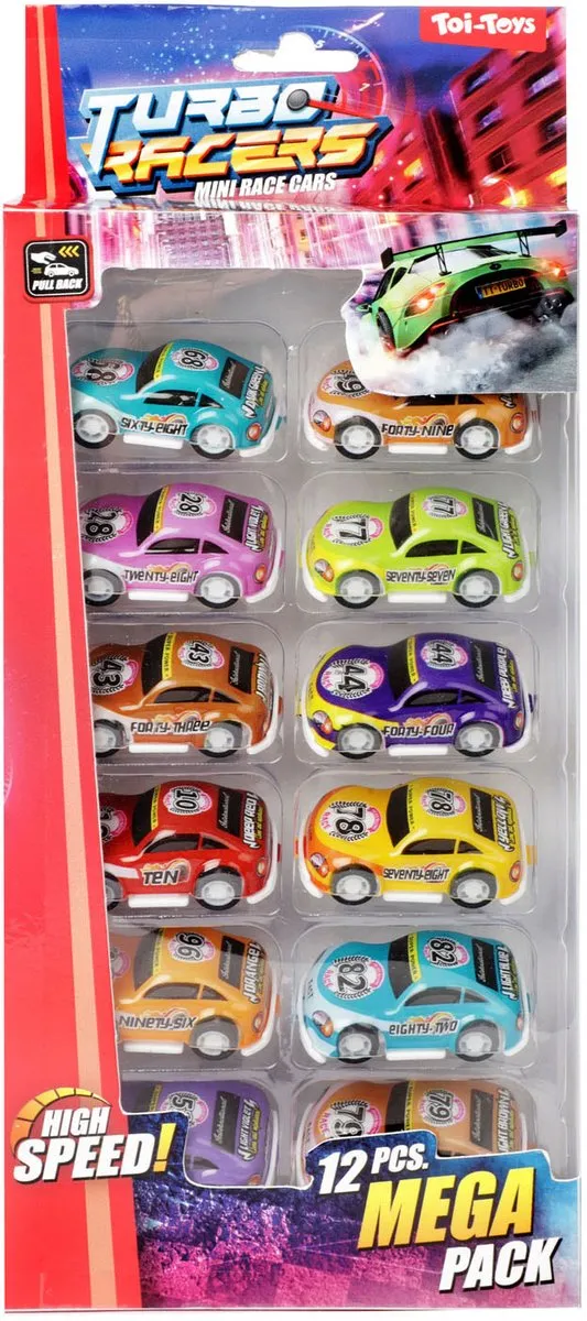Toi-Toys Turbo Racers Pull Back Raceauto's 12st - Multicolor