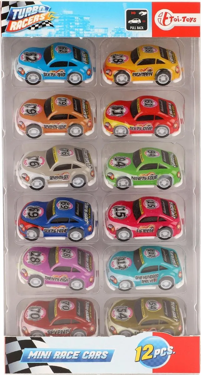 Toi-Toys Turbo Racers Pull Back Raceauto's 12st - Multicolor
