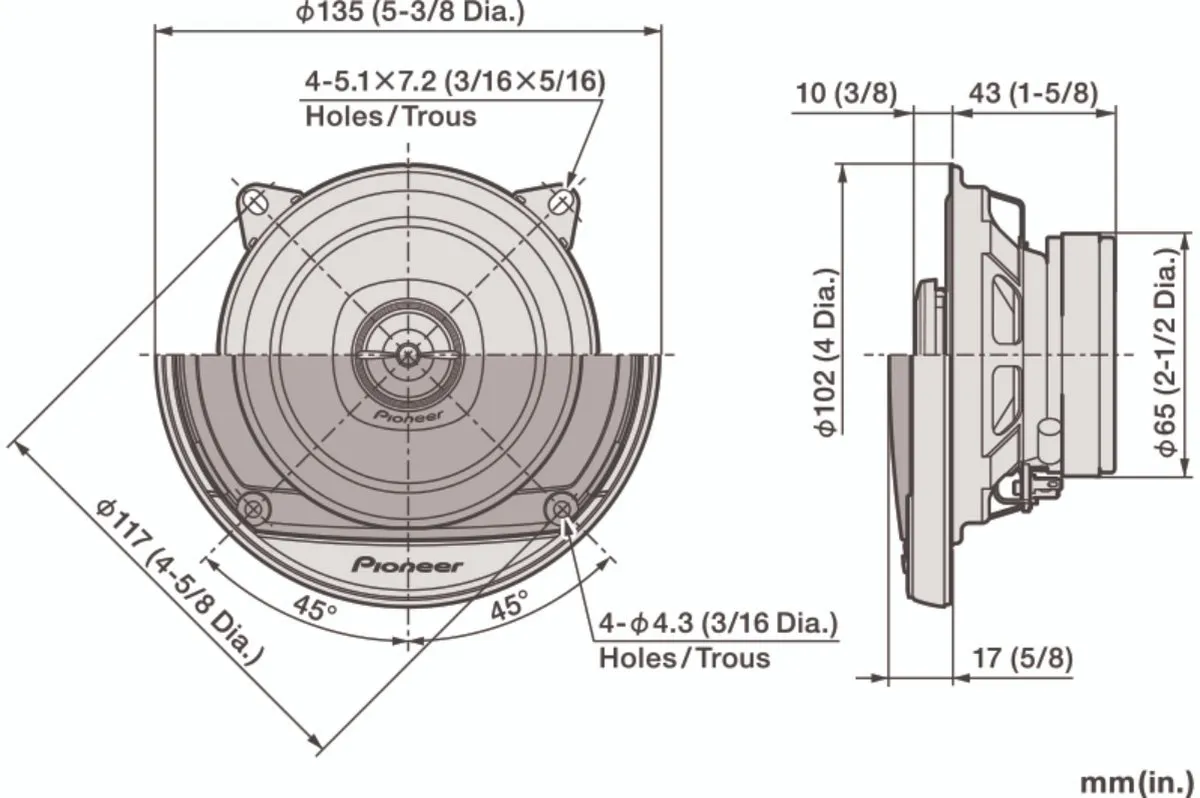 Pioneer TS-A1081F Autospeakers 230W - 10cm Coaxiaal - Zwart/Goud