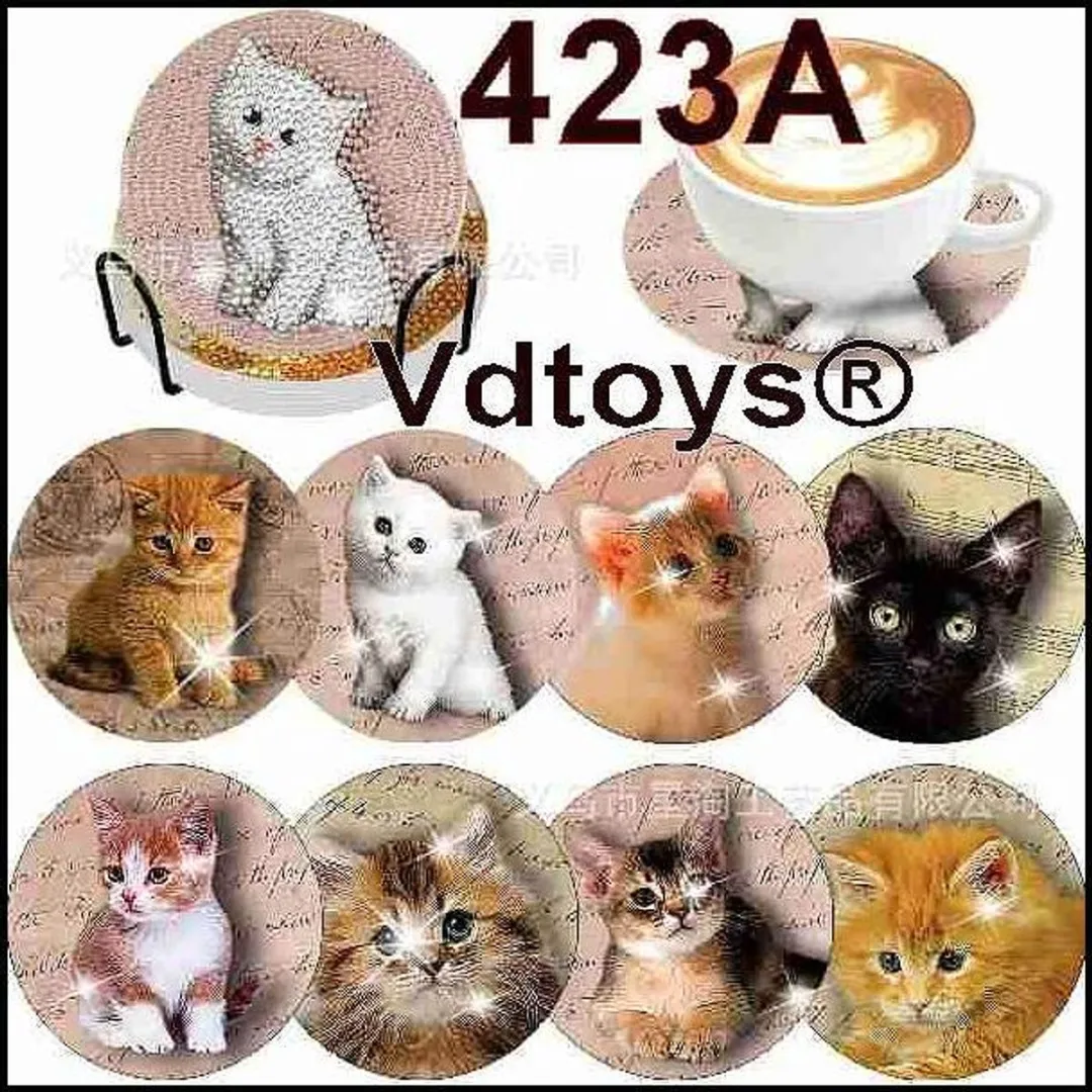 VDTOYS Diamond Painting Onderzetters Set B Katten - 8 Stuks