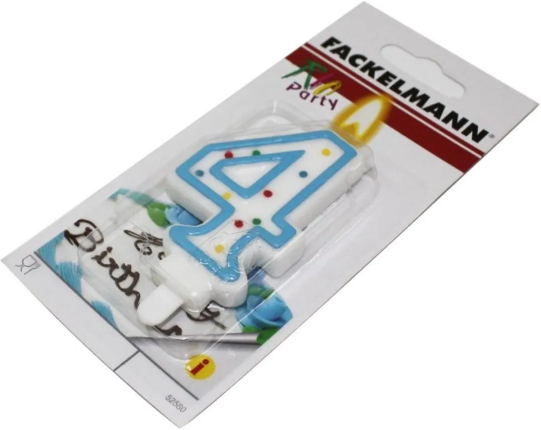 Fackelmann 52580 Kaars 4 jaar, verjaardagskaars, cijferkaars 4, taartkaars, Was, Plastic, 8,8 x 4,3 cm