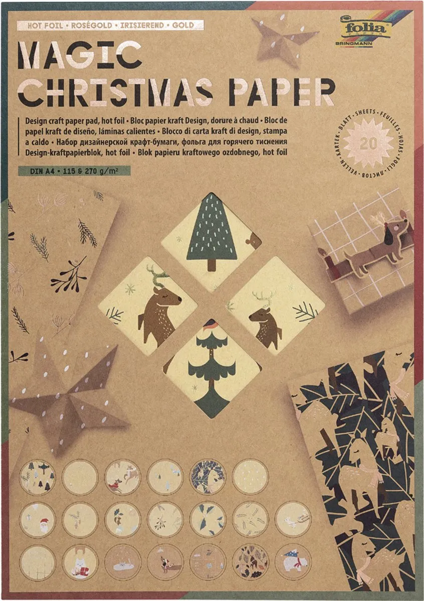 Folia Magische Kerstpapier Kraftpapierblok A4