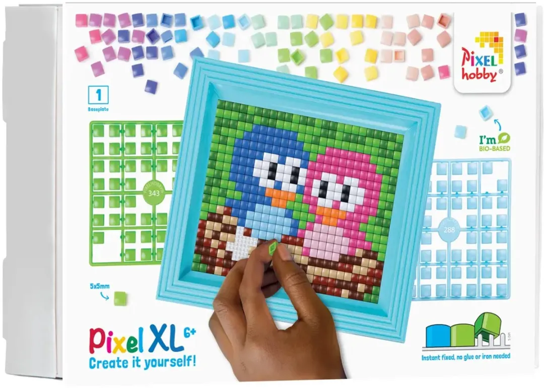 Pixelhobby XL Vogeltjes Geschenkverpakking 12003 - Blauw/Bruin/ Groen/Roz
