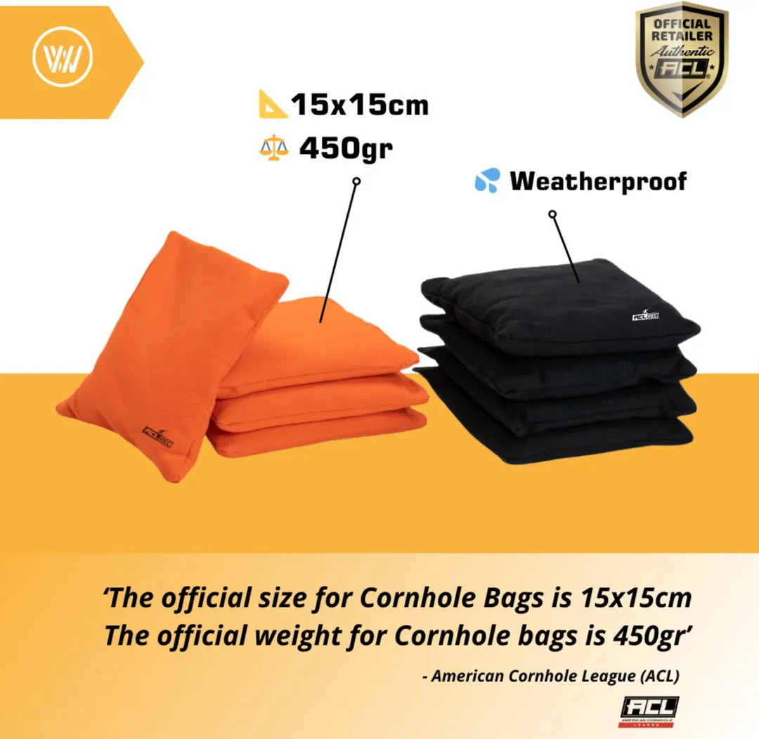 Wicked Wood Games Cornhole Zakjes Granulaat 2x4 Stuks - 450g - 15x15cm - Oranje/Zwart
