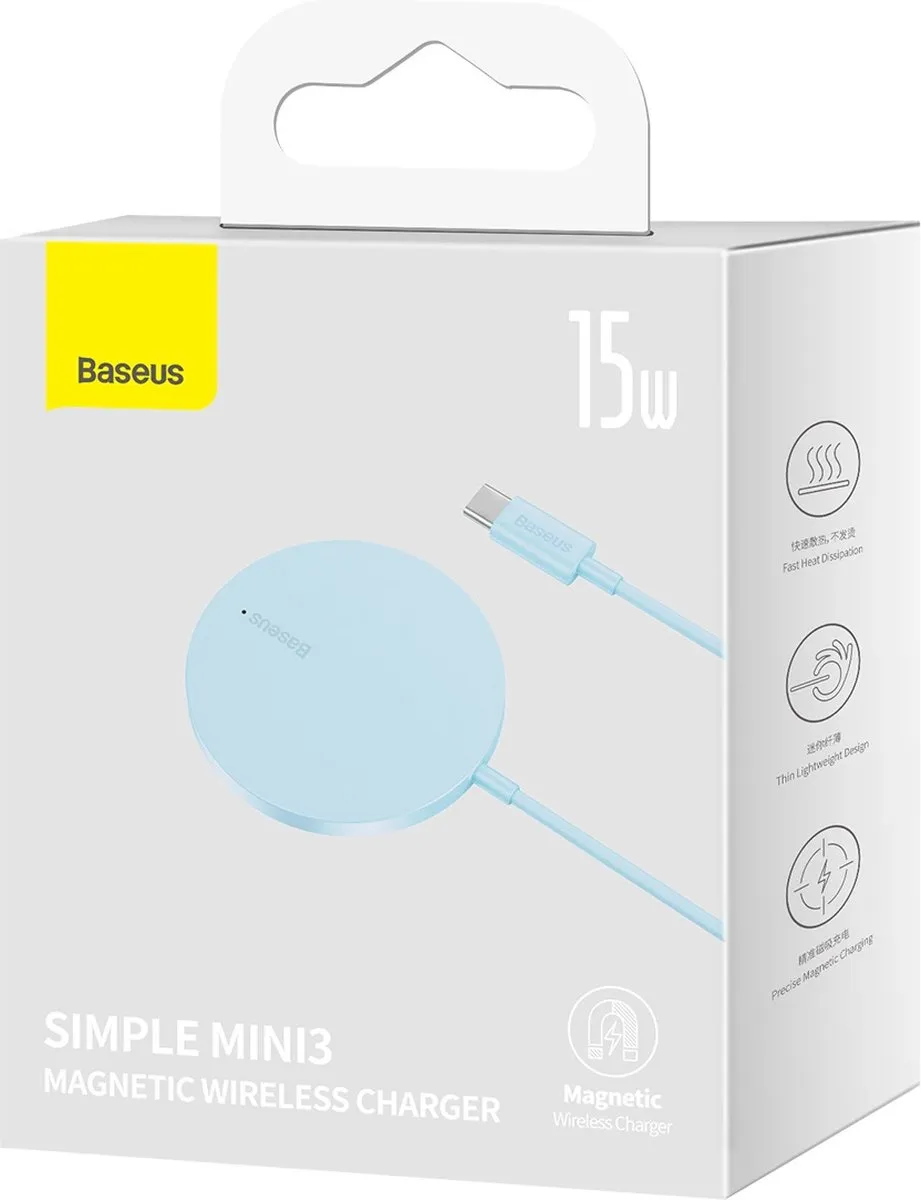 Baseus Simple Mini3 BS-W529 MagSafe Oplader 15W - Blauw