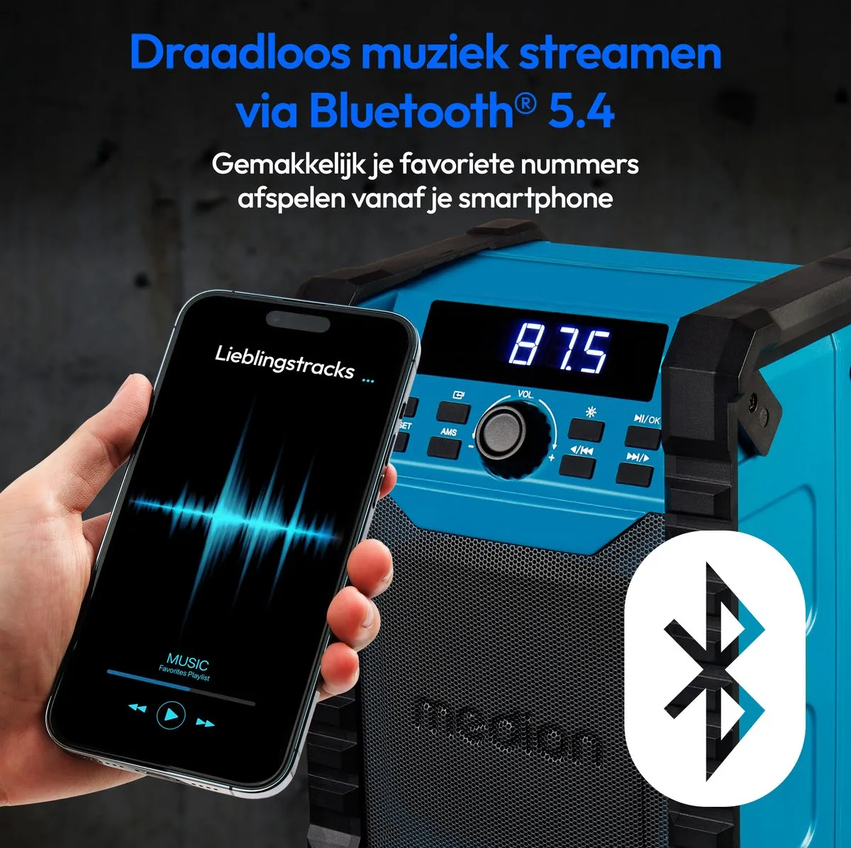Medion MD43895 Bouwplaatsradio - 15W - IP54 - Bluetooth - Groen