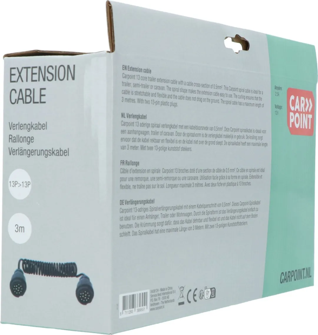 Carpoint Spiraal Trailer Verlengkabel 13p - Zwart