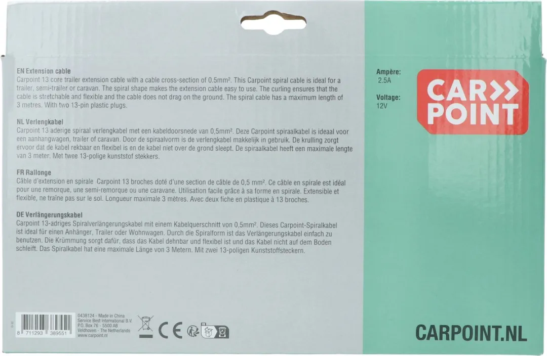 Carpoint Spiraal Trailer Verlengkabel 13p - Zwart