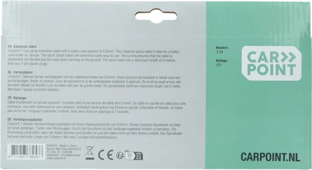 Carpoint Spiraal Trailer Verlengkabel 7p - Zwart
