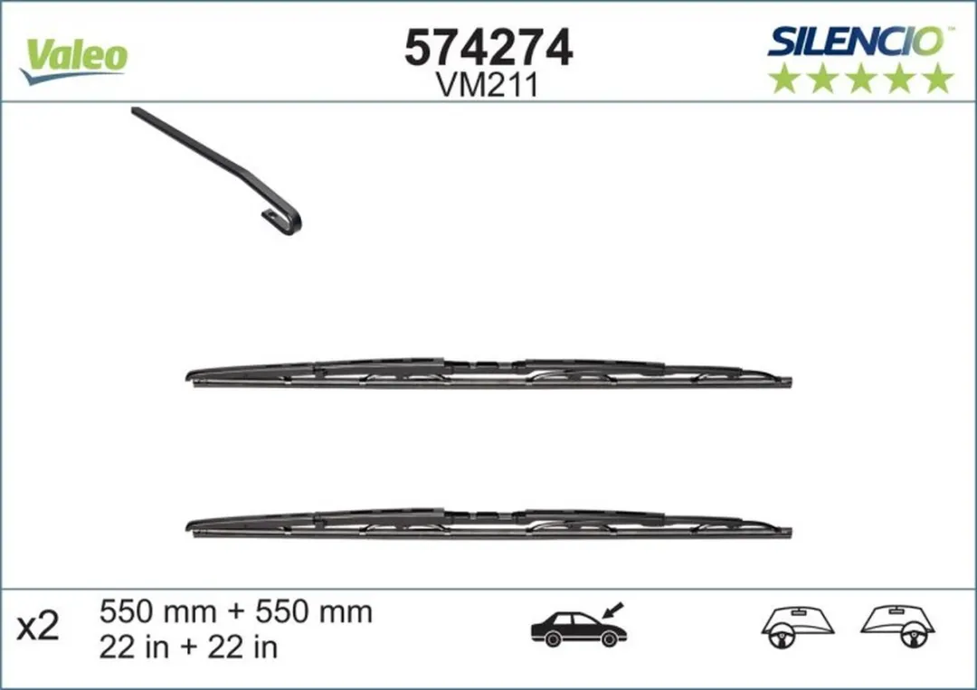 Valeo Silencio VM211 Ruitenwisserset 55/55cm - 2 Stuks