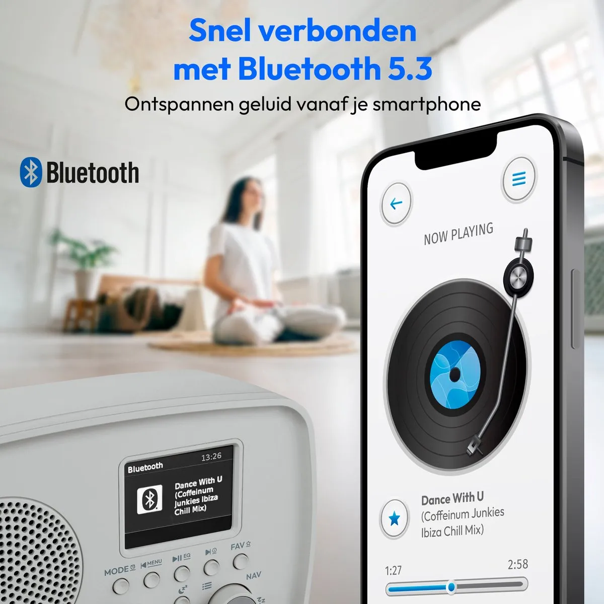 MEDION DAB+ radio met Bluetooth DRE-1 (DAB Plus, FM-radio, druppelbescherming, telescoopantenne, wekker, sluimerfunctie, instelbare display-dimmer, ASA-noodwaarschuwingssysteem), grijs