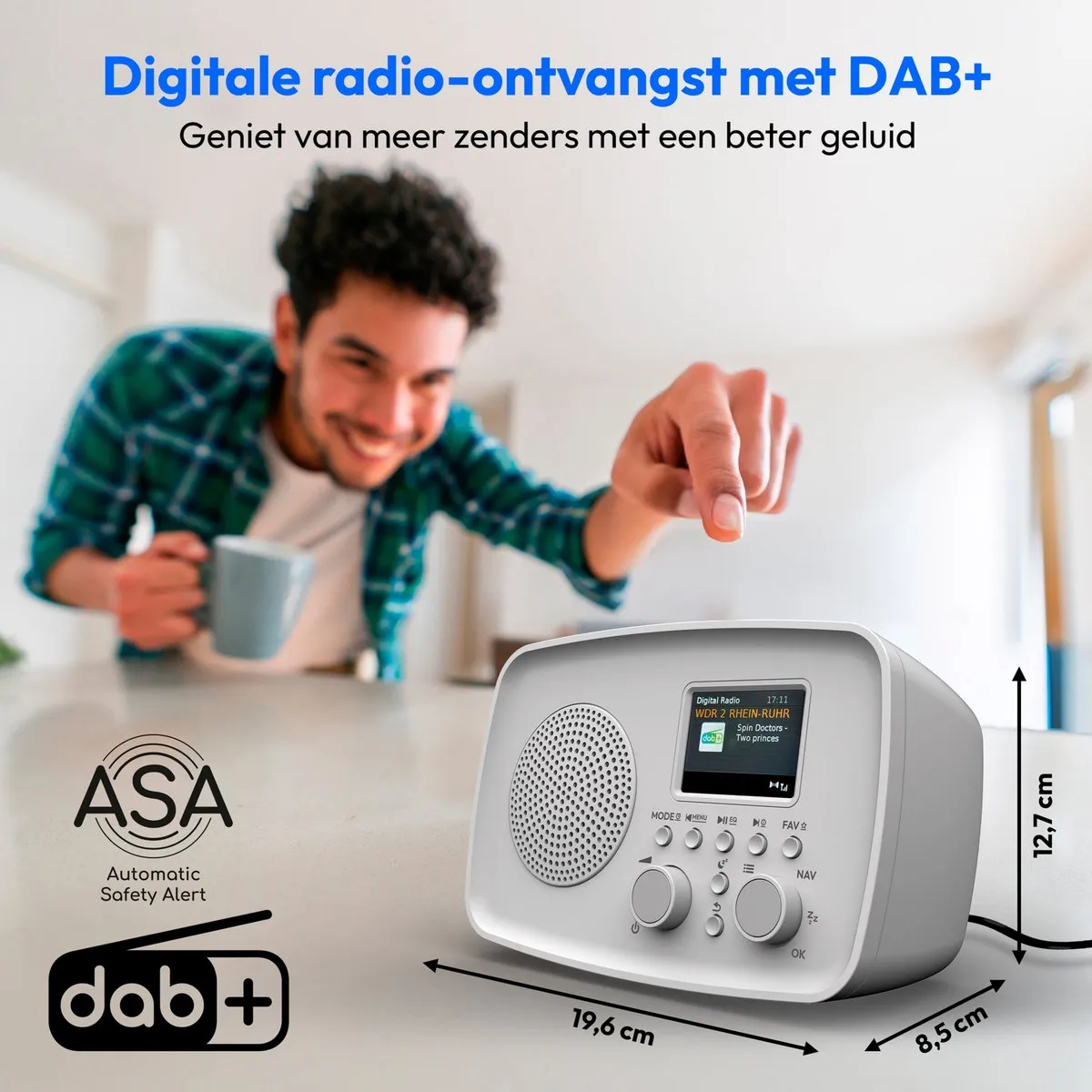 MEDION DAB+ radio met Bluetooth DRE-1 (DAB Plus, FM-radio, druppelbescherming, telescoopantenne, wekker, sluimerfunctie, instelbare display-dimmer, ASA-noodwaarschuwingssysteem), grijs