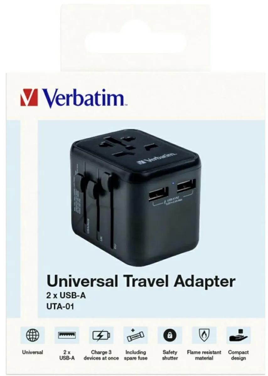 Verbatim UTA-01 Universele Reisadapter - EU/VK/VS - 2x USB-A