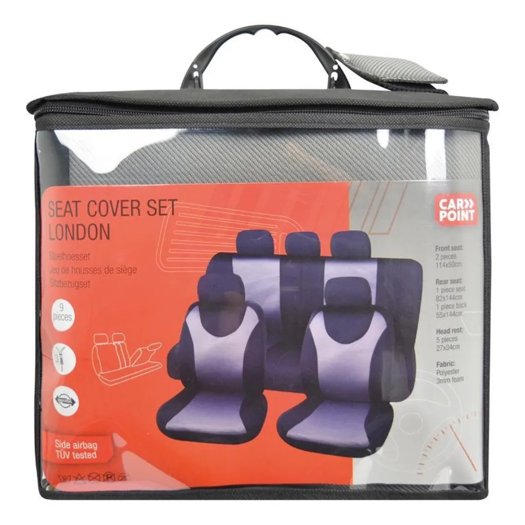 Carpoint Stoelhoesset London 9-delig - Zwart/Grijs