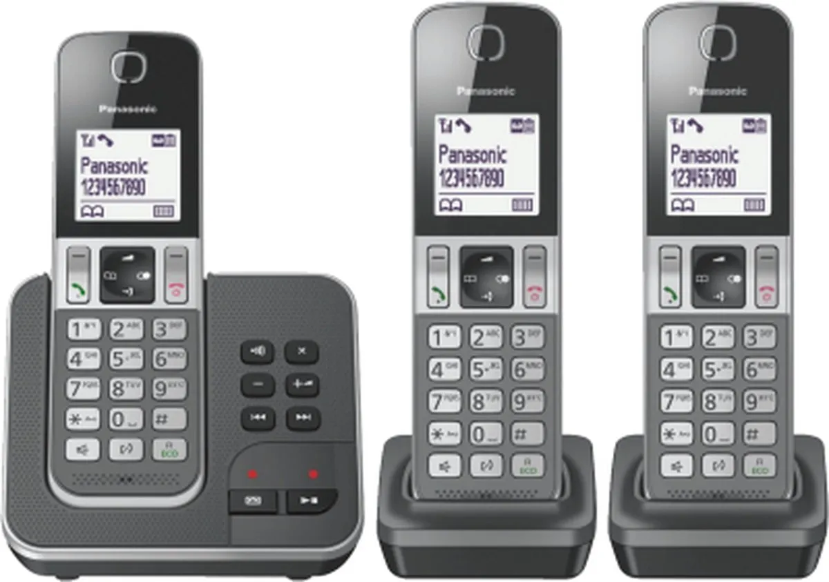 Panasonic KX-TGD323 DECT Telefoon met Antwoordapparaat - 3 Handsets - Zwart/Grijs