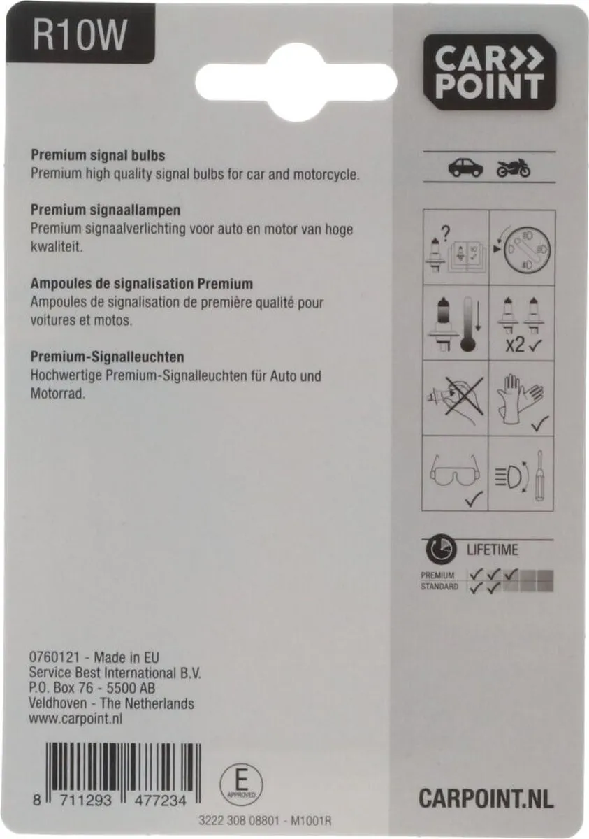 Carpoint Premium R10W Autolampen 12V - Set van 2