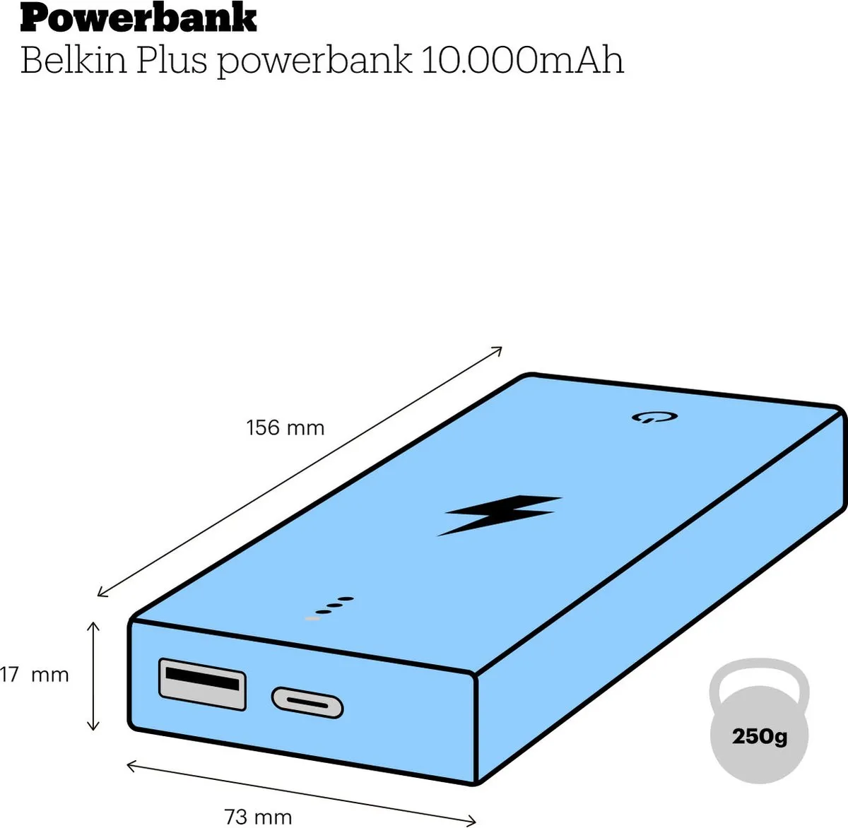 Belkin BOOST↑CHARGE Plus BPB006btBLK Powerbank 10.000mAh - 2x USB-C - Zwart