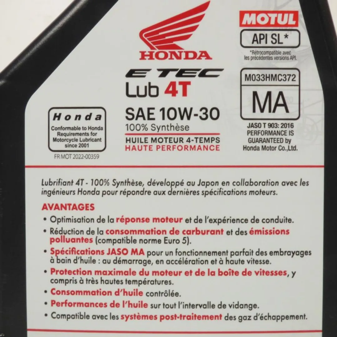 Motul E-TEC Lub 4T 10W30 1L - 100% Synthese - Honda