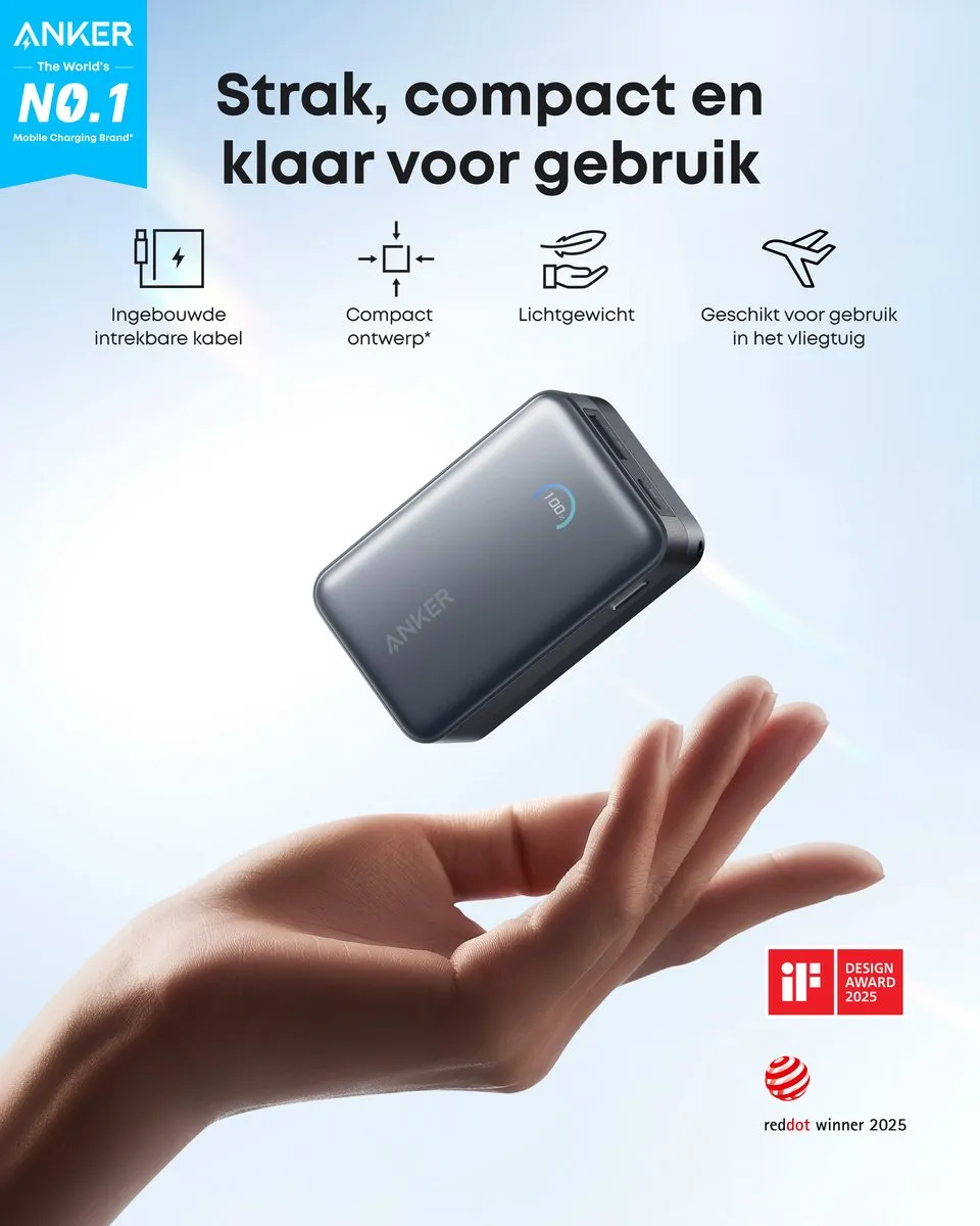 Anker Nano Powerbank A1638 - 10.000mAh 45W InstaCord - Zwart - afbeelding 6 van 6