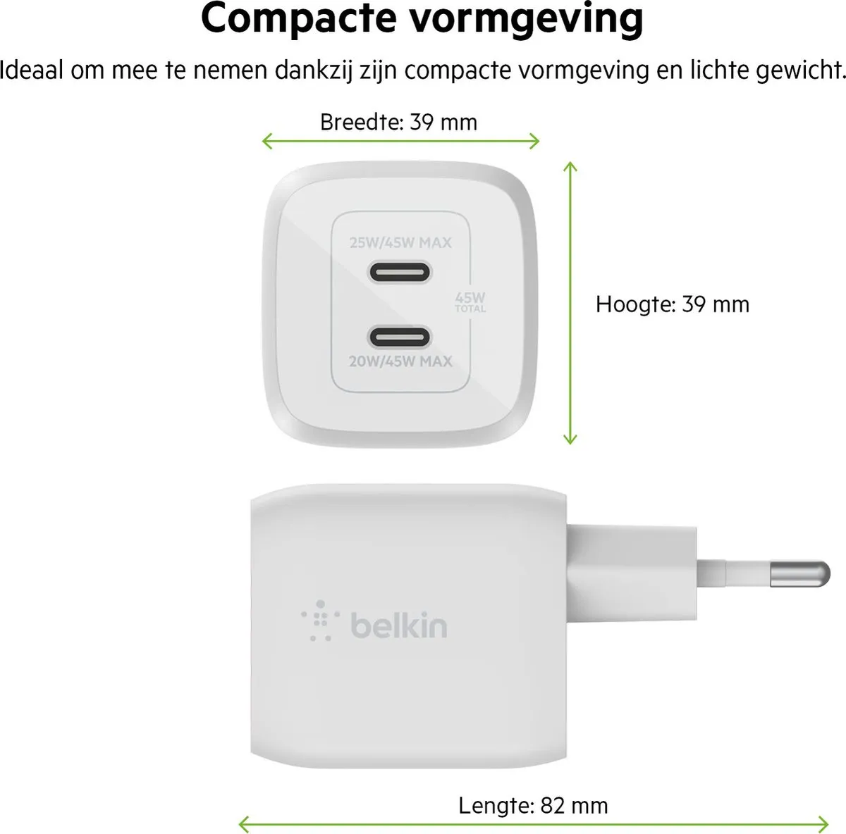 Belkin Boost Up Charge Pro WCH011vfWH USB-C Adapter 45W - Wit - afbeelding 6 van 6